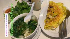 Wonton soup, and Ban xiao omelet!!  at Golden Era Vegan Restaurant in San Francisco