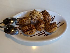 Fried bananas with ice cream at Golden Era Vegan Restaurant in San Francisco