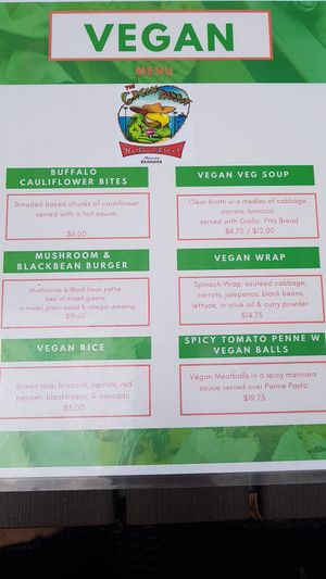Vegan menu  at The Green Parrot in Nassau