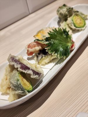 Vegetable tempura at Taiko Udon in Hiroshima