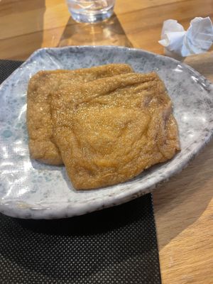 fried sweet tofu topping  at Taiko Udon in Hiroshima
