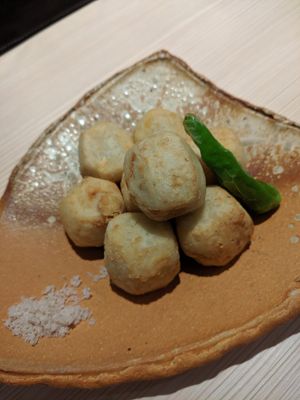 fried taro appetizer (so good!!) at Taiko Udon in Hiroshima