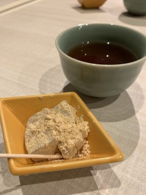 Bonus dessert with tea ! at Taiko Udon in Hiroshima