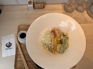 Vegan tempura udon  at Taiko Udon in Hiroshima