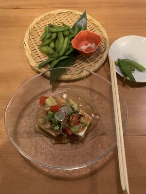 Edamame + Tofu Salad at Taiko Udon in Hiroshima