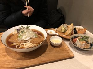 Vegan dinner set at Taiko Udon in Hiroshima