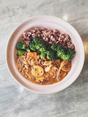 Lentils curry with brown rice at Nourish in Chiang Mai