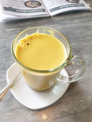 Turmeric latte.. full of spices but good taste!! at Nourish in Chiang Mai
