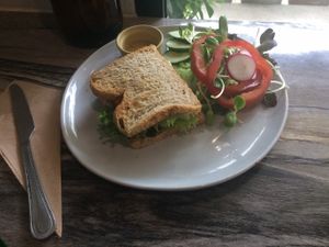 My new favorite vegan place!!

 This place is a one of the best place for healthy food in Chiang Mai.
 I ordered Vegan Pesto Sandwich for my breakfast. 
 The dish was full of healt at Nourish in Chiang Mai