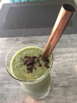 Mint choc chip banana smoothie - super thick and delicious at Nourish in Chiang Mai