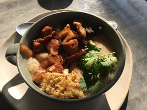 Oatmeal with shiitake mushrooms, tempeh, onion, ginger, coriander  at Nourish in Chiang Mai