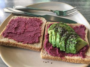 Vegan toastie, beetroot hummus and avocado toast at Nourish in Chiang Mai