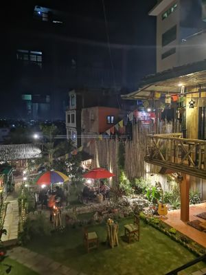 Garden to eat outside at Basuri Veg in Kathmandu