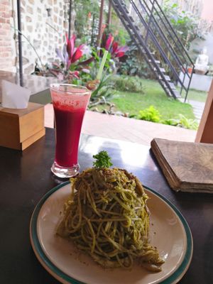 Pesto pasta! at Basuri Veg in Kathmandu