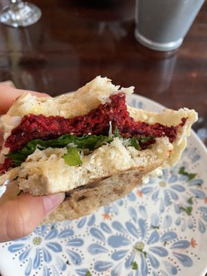 Beet burger at Szabad Bisztro in Budapest
