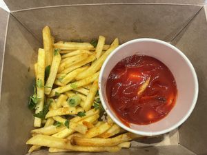 Fries and ketchup  at Szabad Bisztro in Budapest