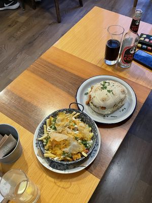 dirty fries with pulled pork burger  at Szabad Bisztro in Budapest