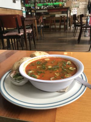 Vegan gulyás with vegan sour cream  at Szabad Bisztro in Budapest