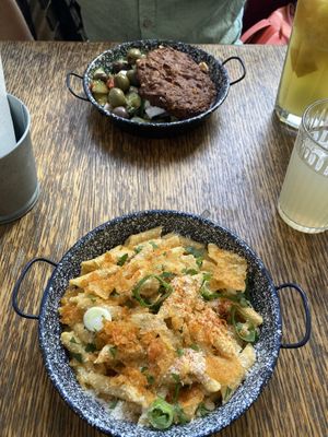 zucchini patty and penne carbonara  at Szabad Bisztro in Budapest
