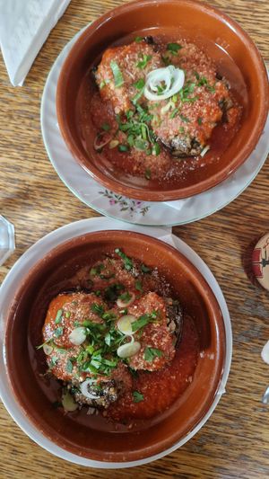Eggplant stuffed with vegetables + tomato sauce at Szabad Bisztro in Budapest