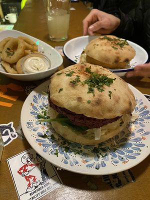 Beet burger and vegan chicken burger   at Szabad Bisztro in Budapest