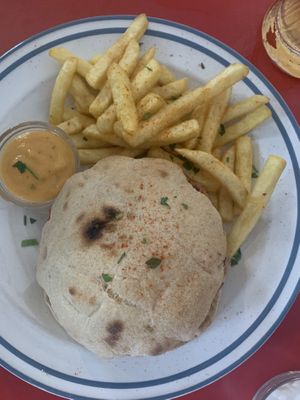 Burger meal. Really basic burger nothing special  at Szabad Bisztro in Budapest