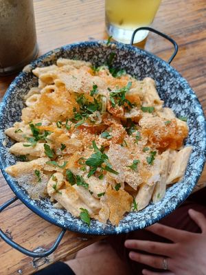 Penne carbonara at Szabad Bisztro in Budapest