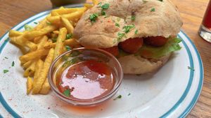 notChicken burger + fries  at Szabad Bisztro in Budapest