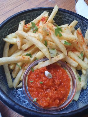 French fries with ajvar at Szabad Bisztro in Budapest