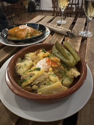 Potato casserole, hortobagy pancake  at Szabad Bisztro in Budapest