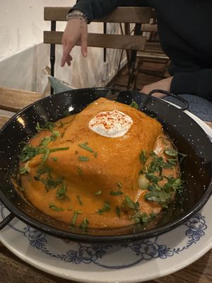 Hortobagy pancake (savory Hungarian dish)  at Szabad Bisztro in Budapest