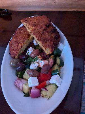 Zucchini burger on salad at Szabad Bisztro in Budapest