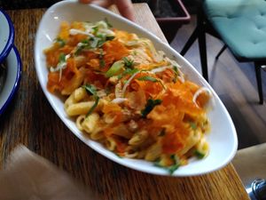 Penne carbonara at Szabad Bisztro in Budapest