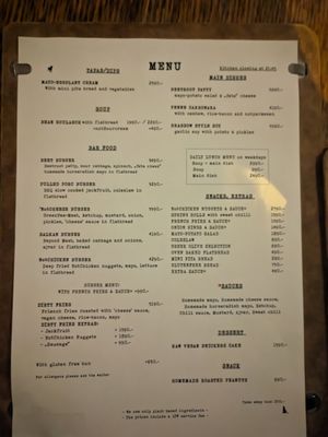 Food menu at Szabad Bisztro in Budapest