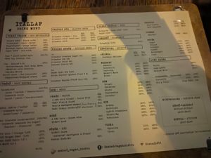 Drinks menu at Szabad Bisztro in Budapest