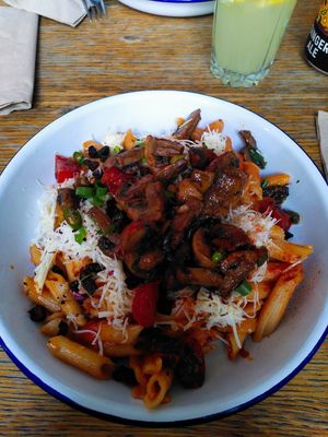 Mushroom pasta at Szabad Bisztro in Budapest