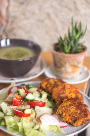 vegetable balls with spring salad at Szabad Bisztro in Budapest