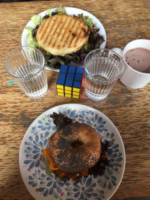 Not fish bagel and toasted sandwich 🌱😍 at Szabad Bisztro in Budapest