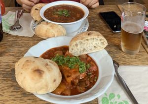 Bean soup and lecho  at Szabad Bisztro in Budapest