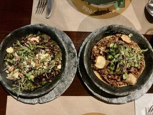 2 types of risotto (cheese can be substituted) soooo delicious 😋   at Banana Verde in Sao Paulo