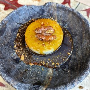 Tapioca pudding with coffee syrup at Banana Verde in Sao Paulo