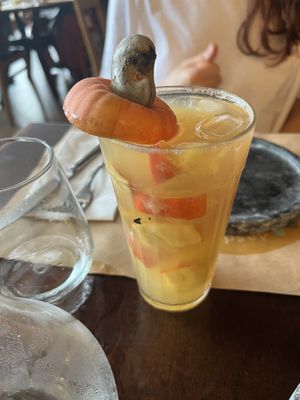 Cashew drink  at Banana Verde in Sao Paulo