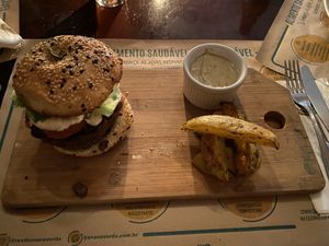 Edamame burger at Banana Verde in Sao Paulo