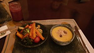 Appetizer - vegan cheese with grilled veggies at Banana Verde in Sao Paulo