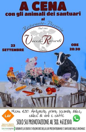 Un ottimo modo per conoscerci e conoscere gli animali dei santuari, organizzato dal ristorante in collaborazione con Lav Bergamo at Vecchi Ricordi da Gimbo in Cene