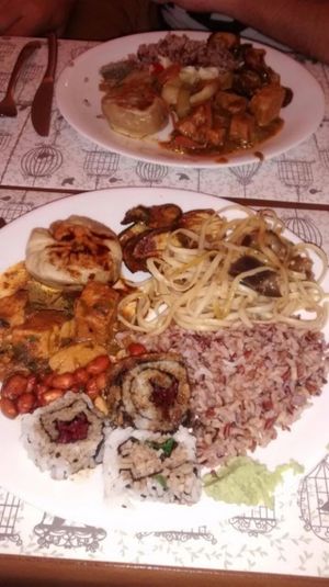 our dishes, excellent asian food at O Vegetariano in Sao Paulo