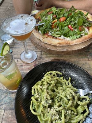 Vegan pesto pasta and vegetarania pizza  at La Baracca in Pecatu