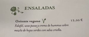 Vegan option in the menu 1/2  at Buenas y Santas in Madrid