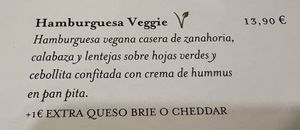 Vegan option in the menu 2/2  at Buenas y Santas in Madrid
