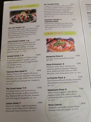 Menu with 'vegan' tick at Urth Caffe in Riyadh